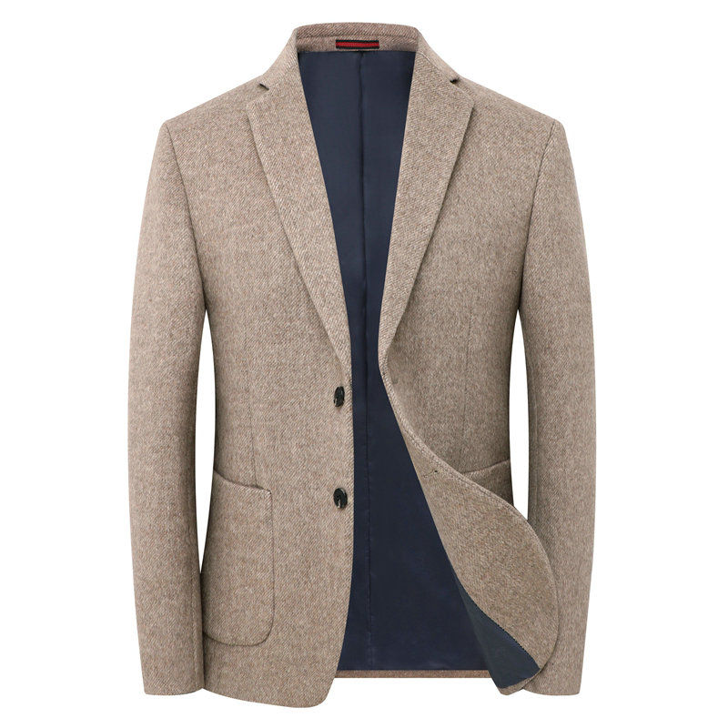 Thumbnail: Men Elegant Tweed Blazer Beige Coffee Gray Sheep Wool Suit Jackets Male Business