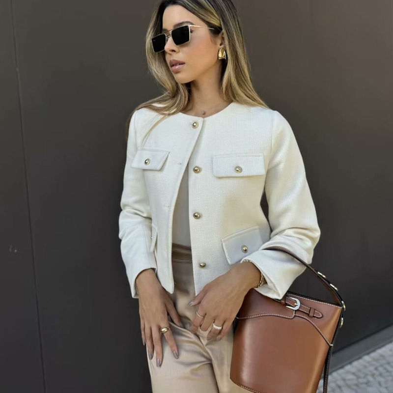 Thumbnail: TRAF Woman Outerwears Autumn Long Sleeve Cropped Jacket For Women Winter Button 