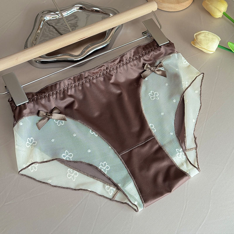 الصورة المصغرة: Sexy Lace Women Panties Silky Satin Lingerie Sweet Cute Girls Underwear Seamless
