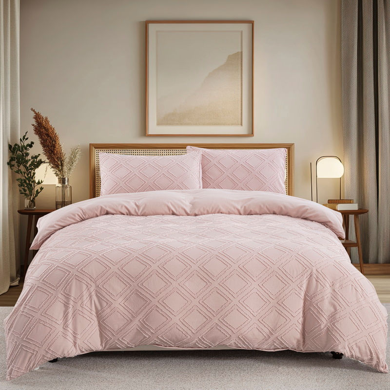 Thumbnail: Solid Color Queen King Duvet Cover Set - Tufted Boho Chic Soft Textured Clipped 