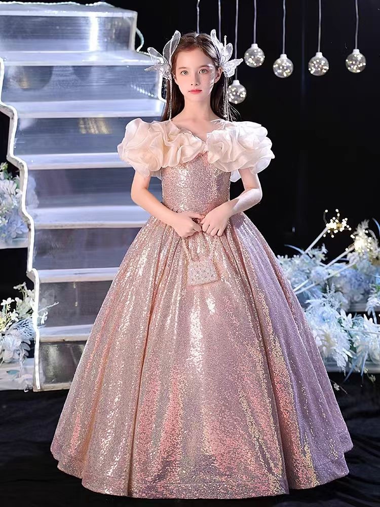 الصورة المصغرة: Elegant Girls Luxury Dress Formal Stages Show Children Slim Fit High end Costume