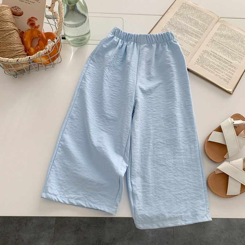 الصورة المصغرة: 2025 New Summer Girls Straight Leg Pants Thin Solid Versatile Sweet Milk Puff Ba