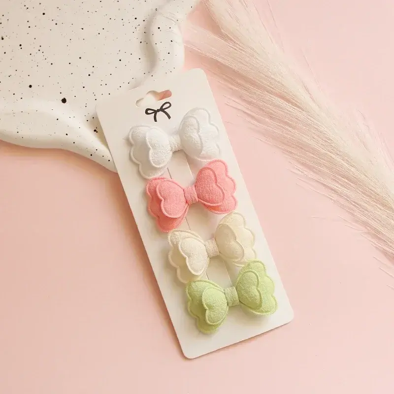 الصورة المصغرة: 4/10Pieces New Candy Colored Hair Clips Girls Cute Double-Layer Bow Baby Hair Ac