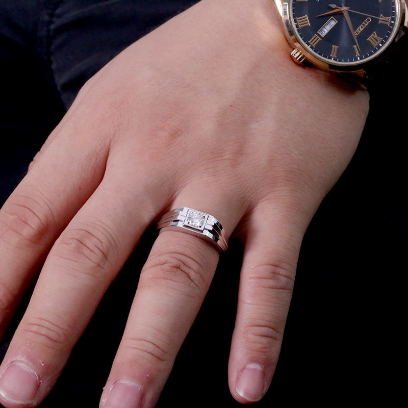 الصورة المصغرة: AEAW 14k White Gold Plated 5mm 0.5ct Moissanite Ring engagement ring Wedding rin
