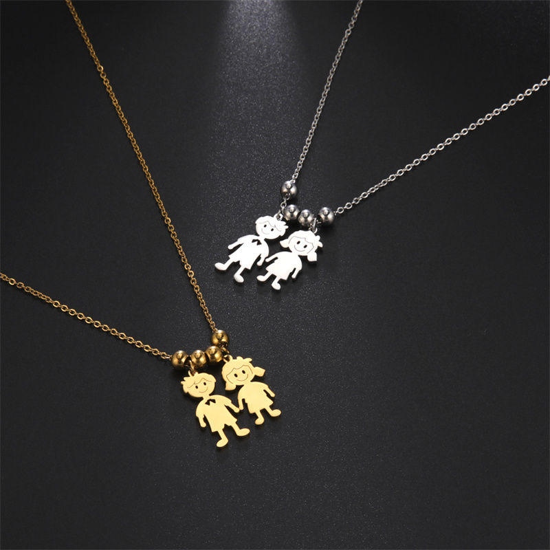 الصورة المصغرة: Stainless Steel Necklace Boy Girl Kids Pendant Necklace for Women Men Beads Chai