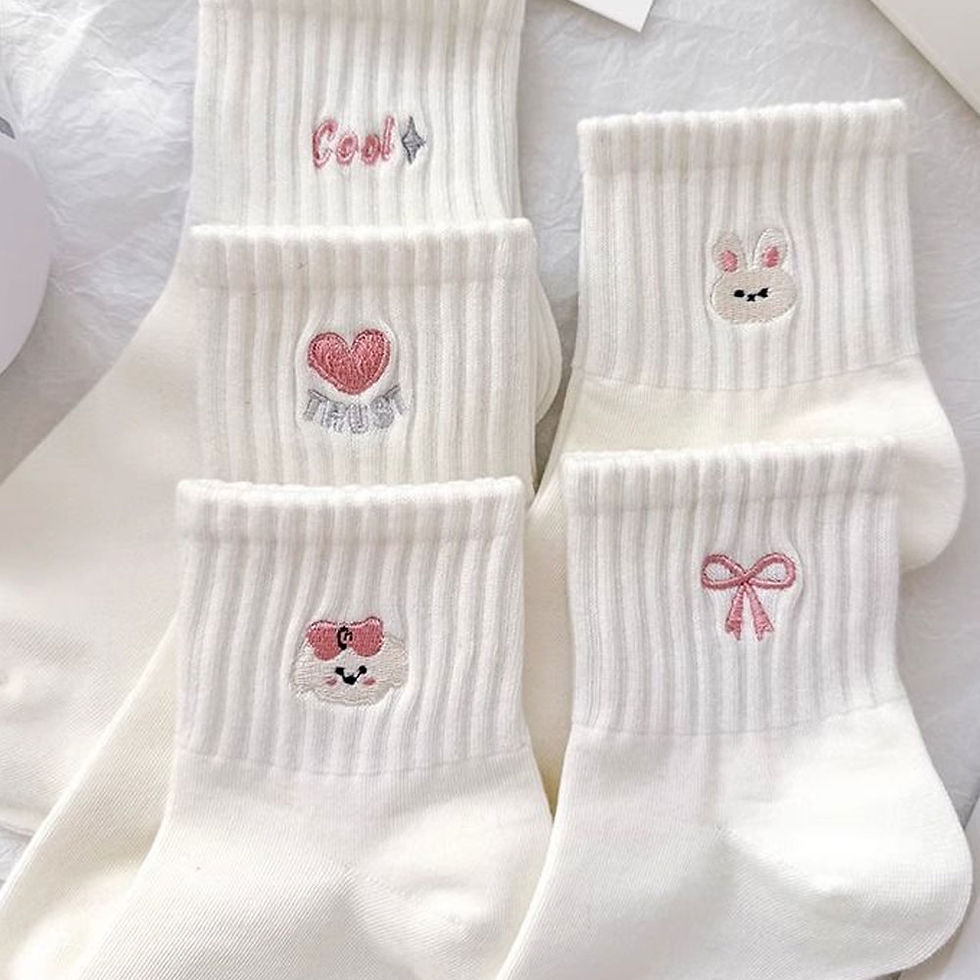 الصورة المصغرة: 1/5 pair of white women's short socks cartoon heart, rabbit, bow, letter short t