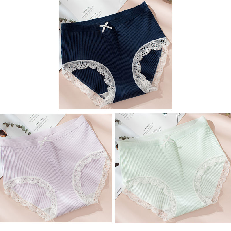 الصورة المصغرة: 3pcs Cotton Women Panties Females High Waist Underwears Girls Large Size Fashion