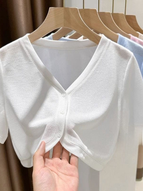 Thumbnail: Kolrsria Ice Silk ort Sve Open Cardigan Women's Summer Thin Strap Vest Outer Sun