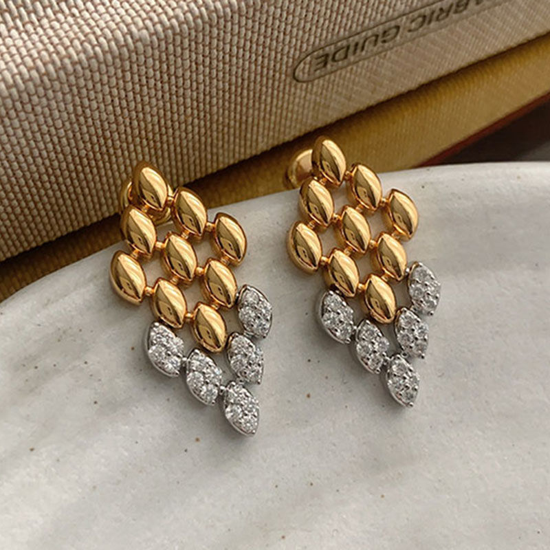 الصورة المصغرة: Cz stone pave rhombus chain dangle earrings for women geometric statement earrin