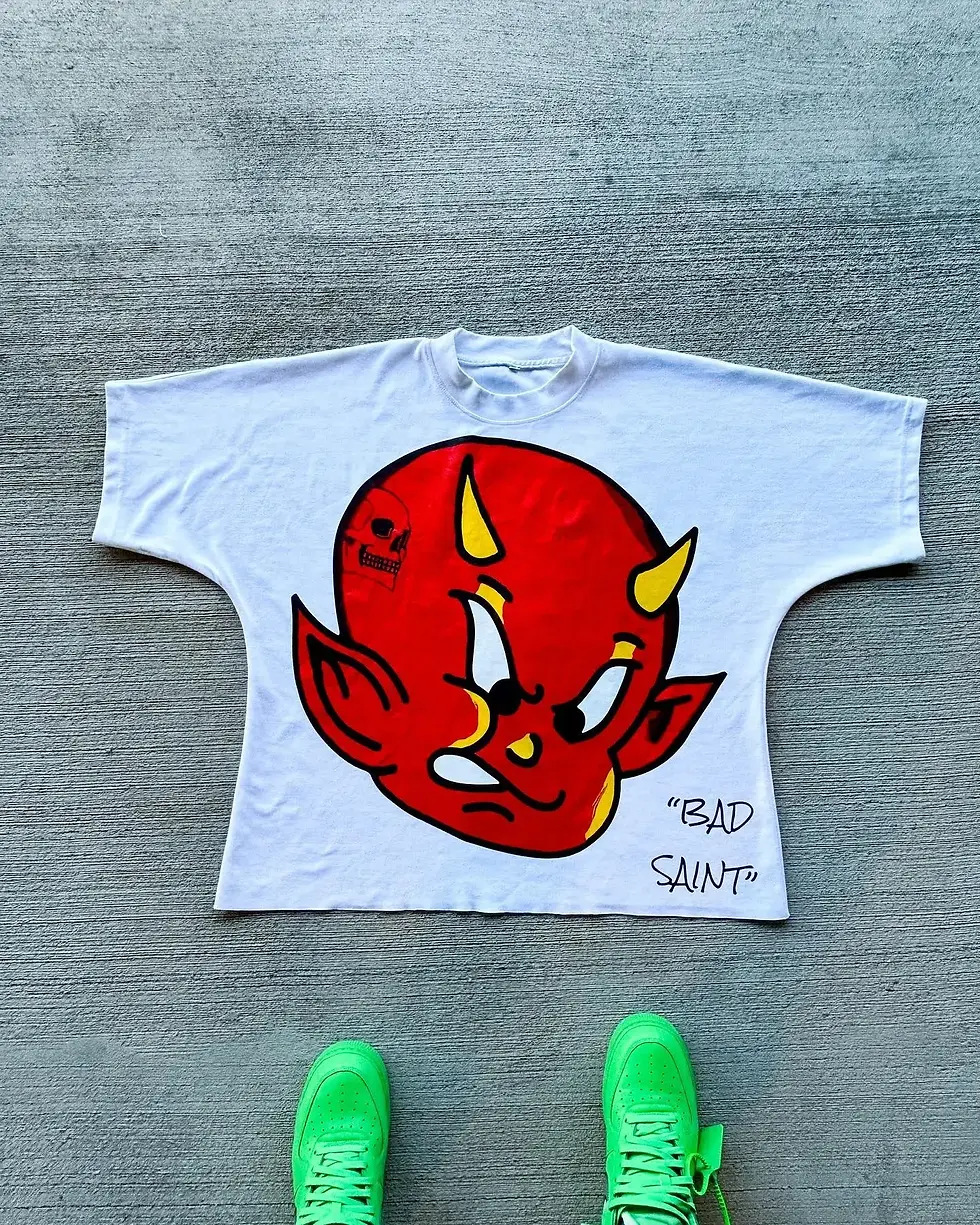 الصورة المصغرة: American Hip-hop Anime Print Oversized T-shirt Men Retro Trendy Streetwear Top P