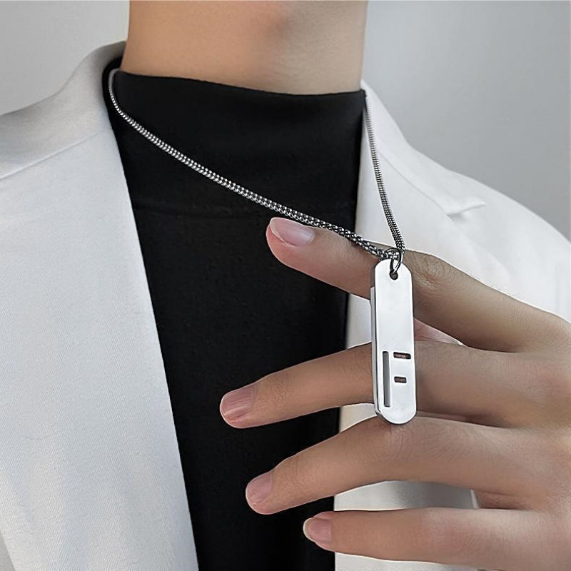 HNSP 316L Stainless Steel Initial Pendant Chain Necklace For Men Letter Tags Jew