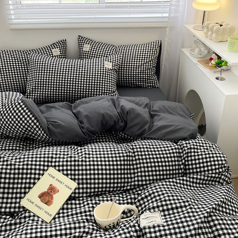 Thumbnail: Plaid Style Bedding Set Skin-friendly Quilt Cover Pillowcase Bedsheet Home Bed L