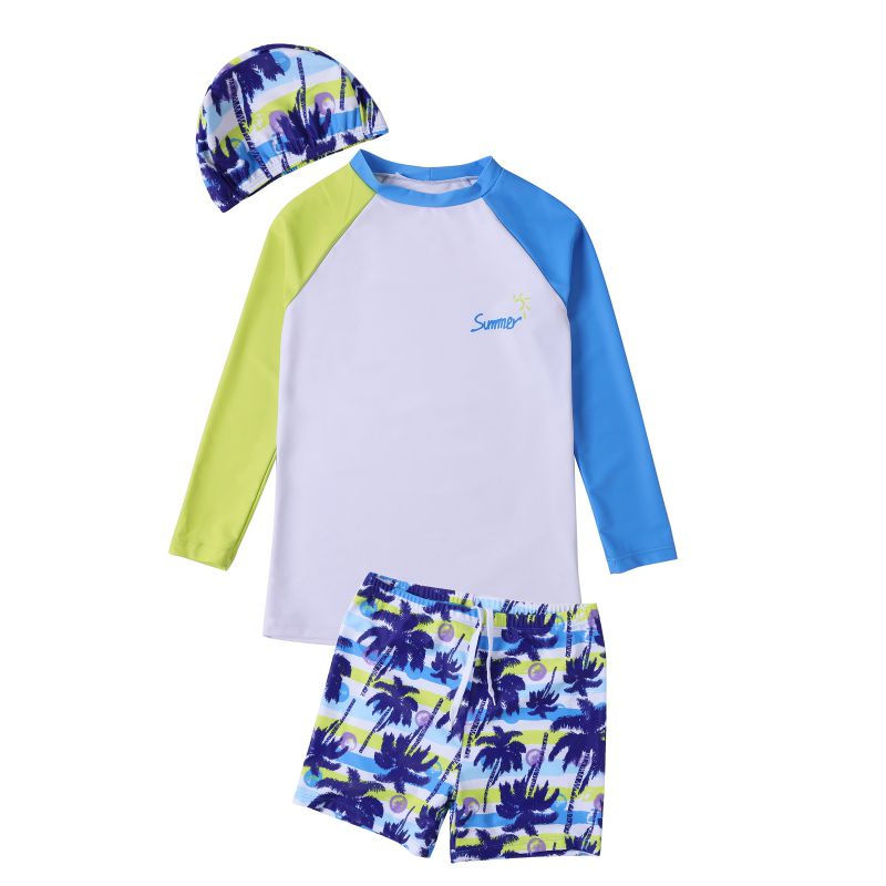 الصورة المصغرة: Summer Cooling Long Sleeves T-shirts Shorts With Swim Hats Swimming Suits for Ki