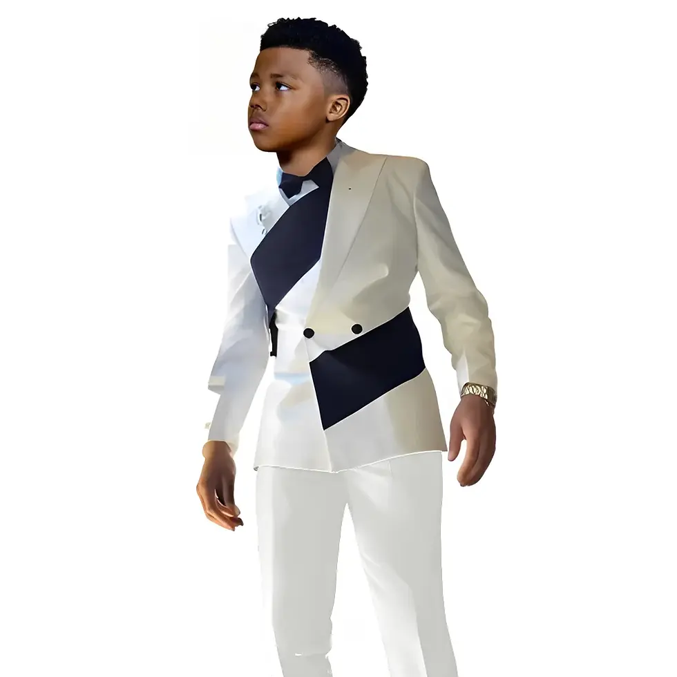 الصورة المصغرة: Satin Boys Suit 2 Pieces Set Double Breasted White Jacket with Pants Wedding Tux