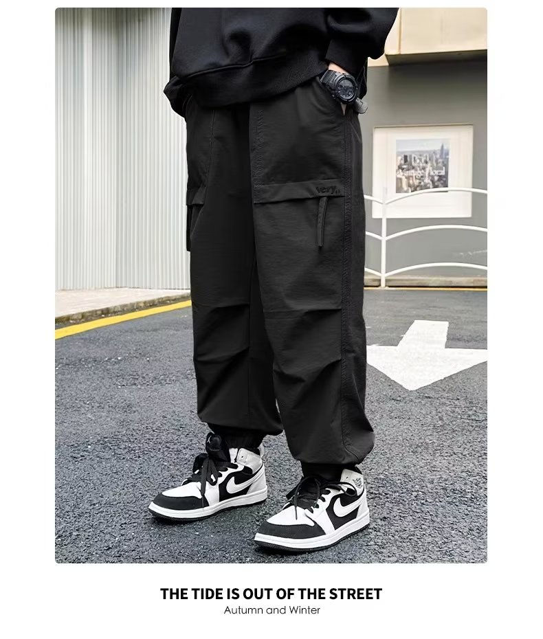 الصورة المصغرة: Autumn Boys Cotton Cargo Pants Children Casual Sweatpants Solid Color Sports Tro