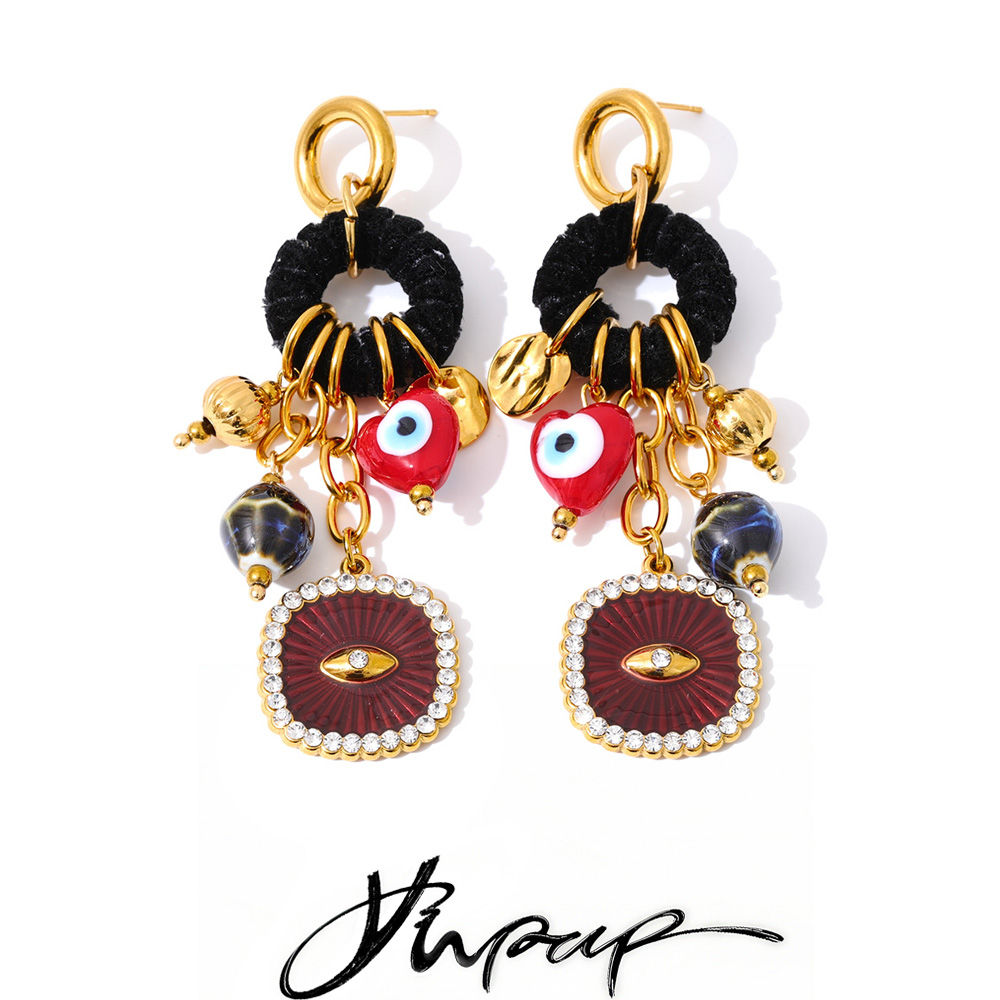 Yhpup Stylish Unique Stainless Steel Eye Beads Handmade Charms Drop Fashion Vint
