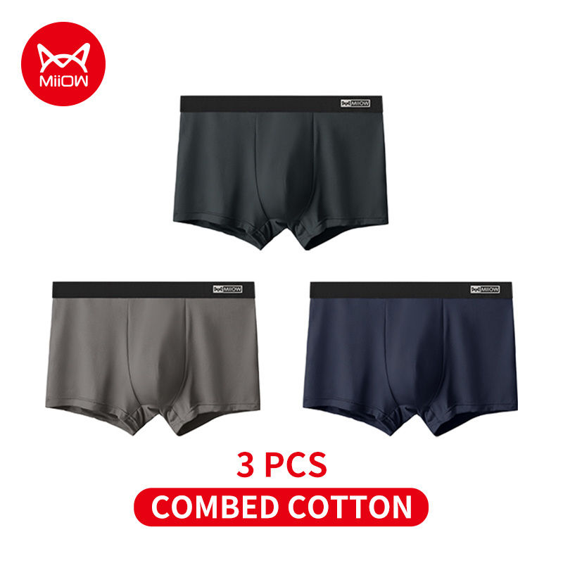 Thumbnail: MiiOW 3Pcs Organic Cotton Men Underwear Boxer Shorts Antibacterial Seamless Unde