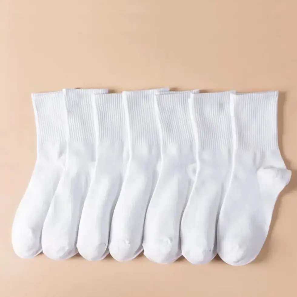 الصورة المصغرة: 1/7/10/20 Pairs Mid Length Socks Women Classic Black White Solid Color Fashionab