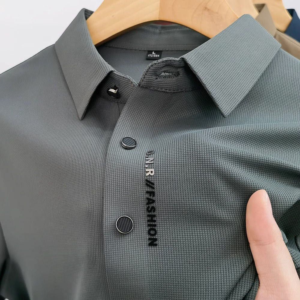 Waffle Men High-end Short-sleeved T-shirt 2023 Summer New Light Luxury Ice Silk