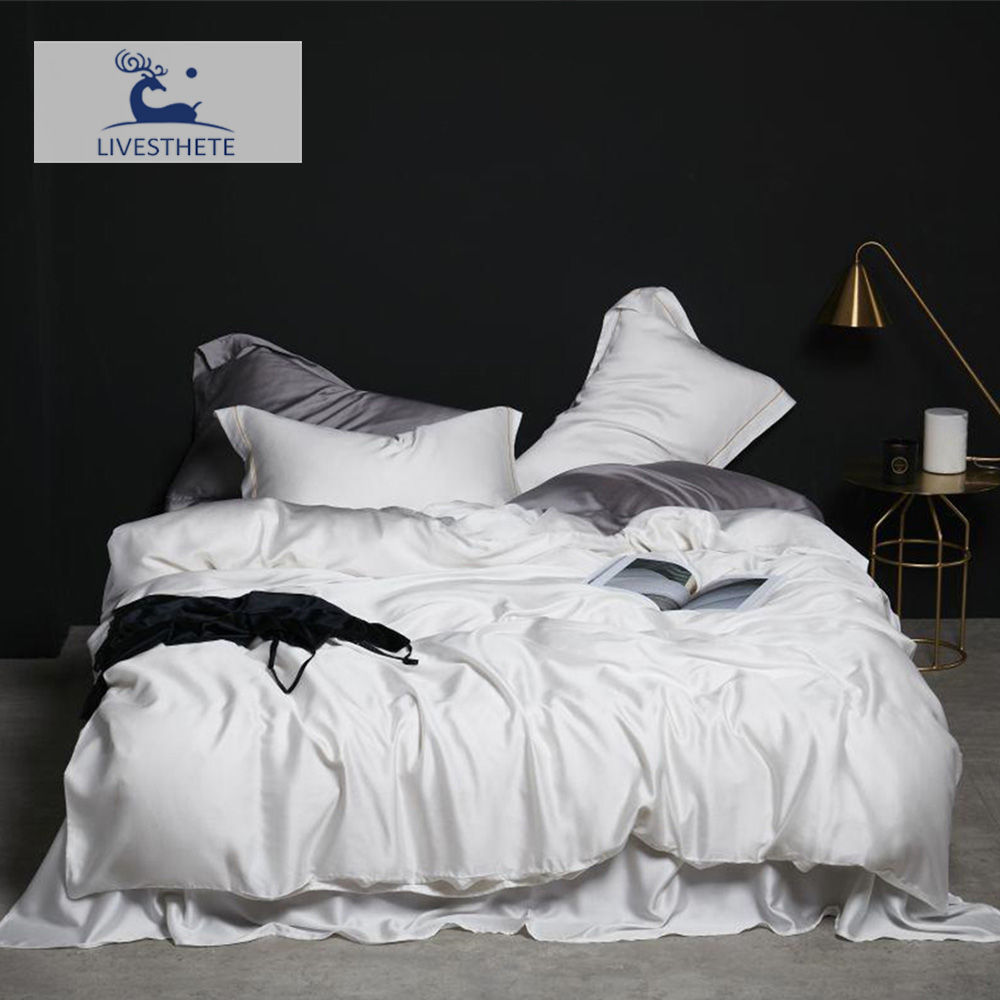 Liv-Esthete Pure White 100% Silk Bedding Set Healthy Silky Luxury Queen King Duv