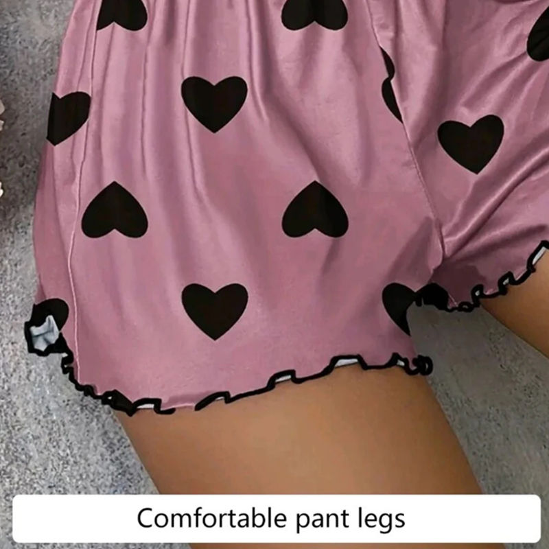 الصورة المصغرة: Women's Pajama Set Pajamas T-Shirts Shorts Pink Heart-Shaped Print Round Neck T-