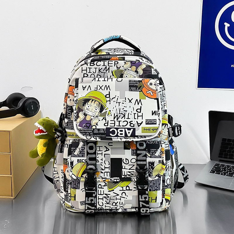 الصورة المصغرة: Anime Male and Female High-capacity One Piece Luffy Graffiti Printed Backpack fo