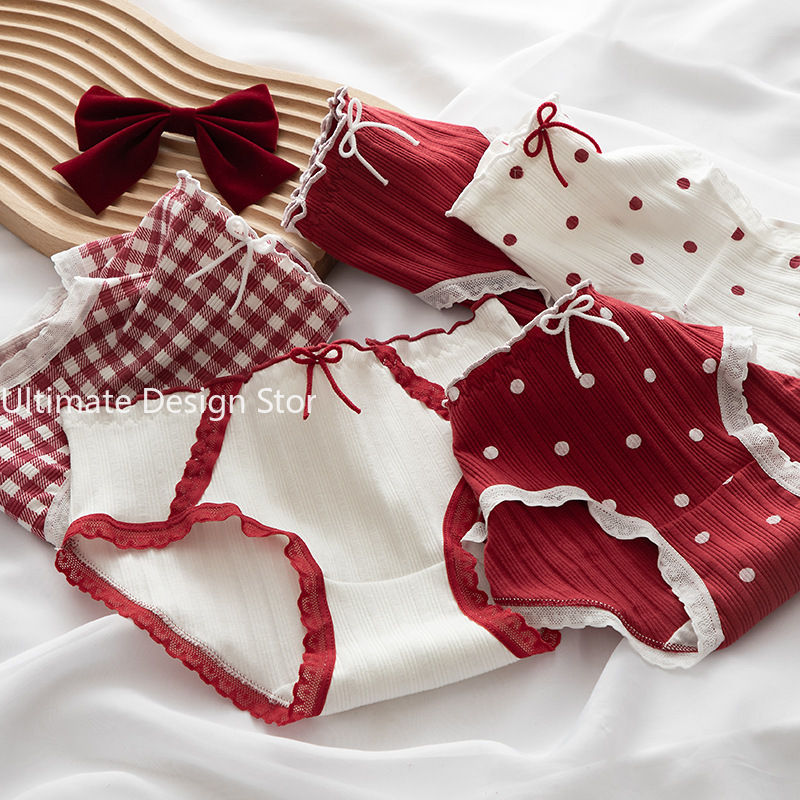 الصورة المصغرة: Cotton Panties Female Underpants Fashion Bow Breathable Panties Mid Waist Lovely