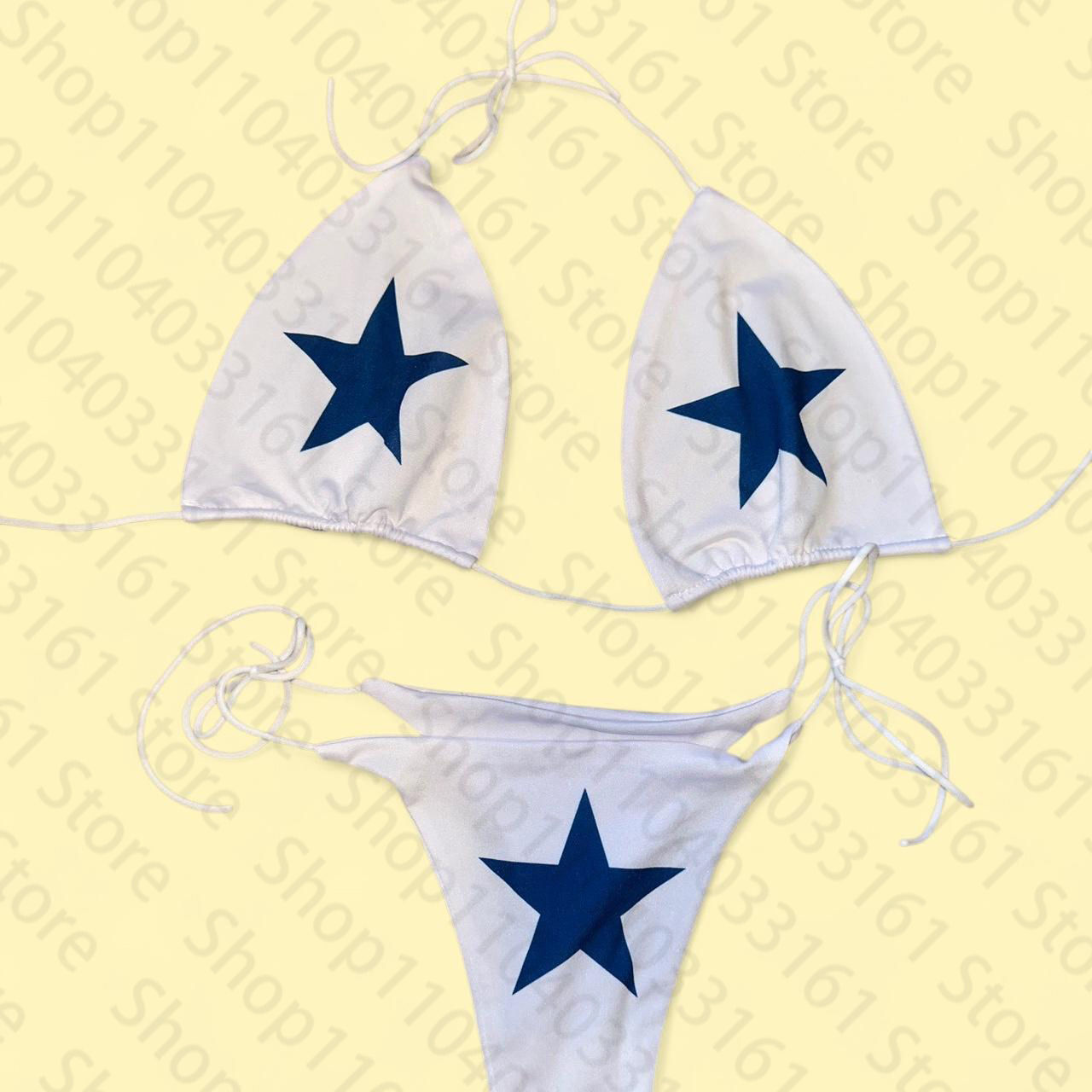 Y2K Bikini Set Swimsuit 2000s Women Star print Sexy Thong Swimsuit Two Pieces Ba