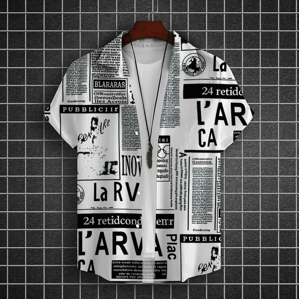 Stylish Newspaper Style Graphic Print Men Women Short Sleeve Shirts Fashion Tops