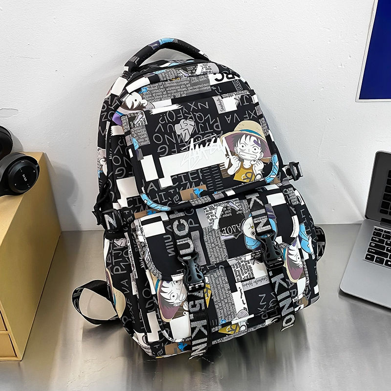 الصورة المصغرة: Anime Male and Female High-capacity One Piece Luffy Graffiti Printed Backpack fo