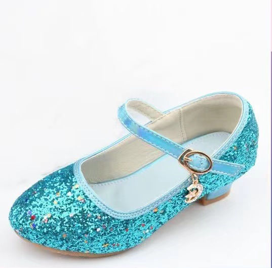 الصورة المصغرة: Girls Shoes Children High Heel Glitter Crystal Sandals Fashion Buckle Kids Princ