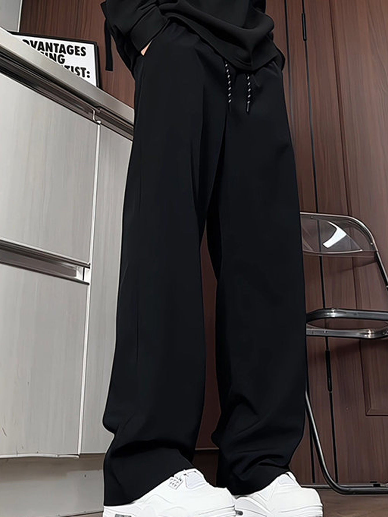 Men's autumn casual pants, elastic waistband with drawstring, regular thickness