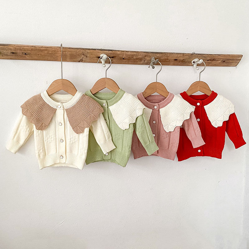 الصورة المصغرة: 2025 New Winter Baby Girls Cardigan Cute Lapel Knit Sweater Coat Soft Cotton Out