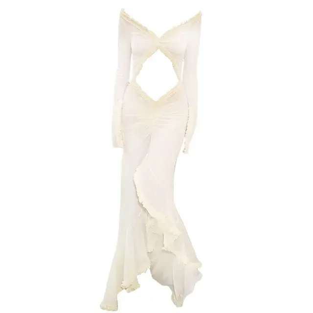 Maternity Dress Gown For Photo Shoot Sexy Transparent Ruffle Pregnant Woman Bell