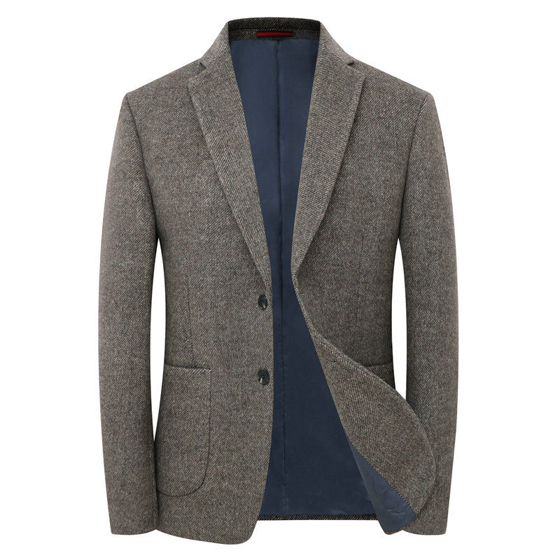 Thumbnail: Men Elegant Tweed Blazer Beige Coffee Gray Sheep Wool Suit Jackets Male Business
