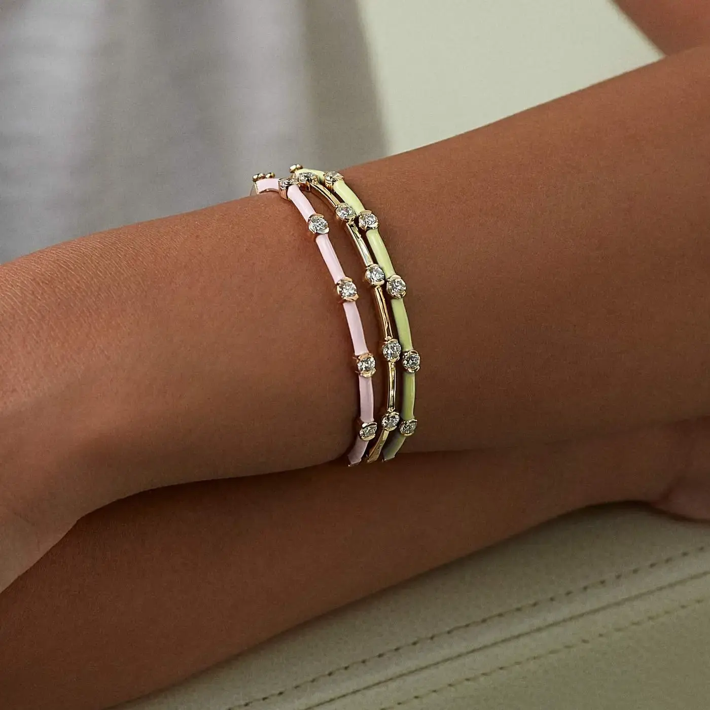 Pink Light Blue Green Enamel Gold-color Copper Bangle for Women Jewelry Bracelet