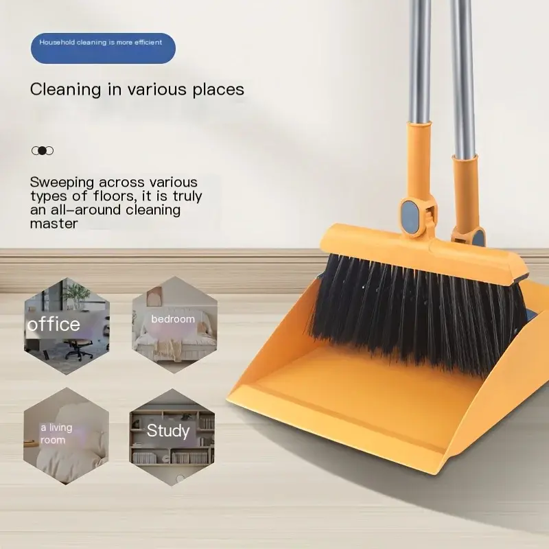 الصورة المصغرة: Brand-new 2-in-1 rotatable and foldable magnetic broom and dustpan cleaning set,