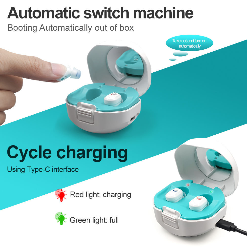 Hearing Aids Rechargeable USB Deaf Help in Ear Invisible New Design a Pair Fathe