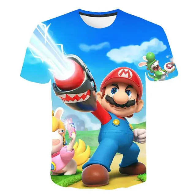 الصورة المصغرة: Cartoon Mario Brothers Pattern Children's T-shirt Fashion Boys rainbow Short Sle