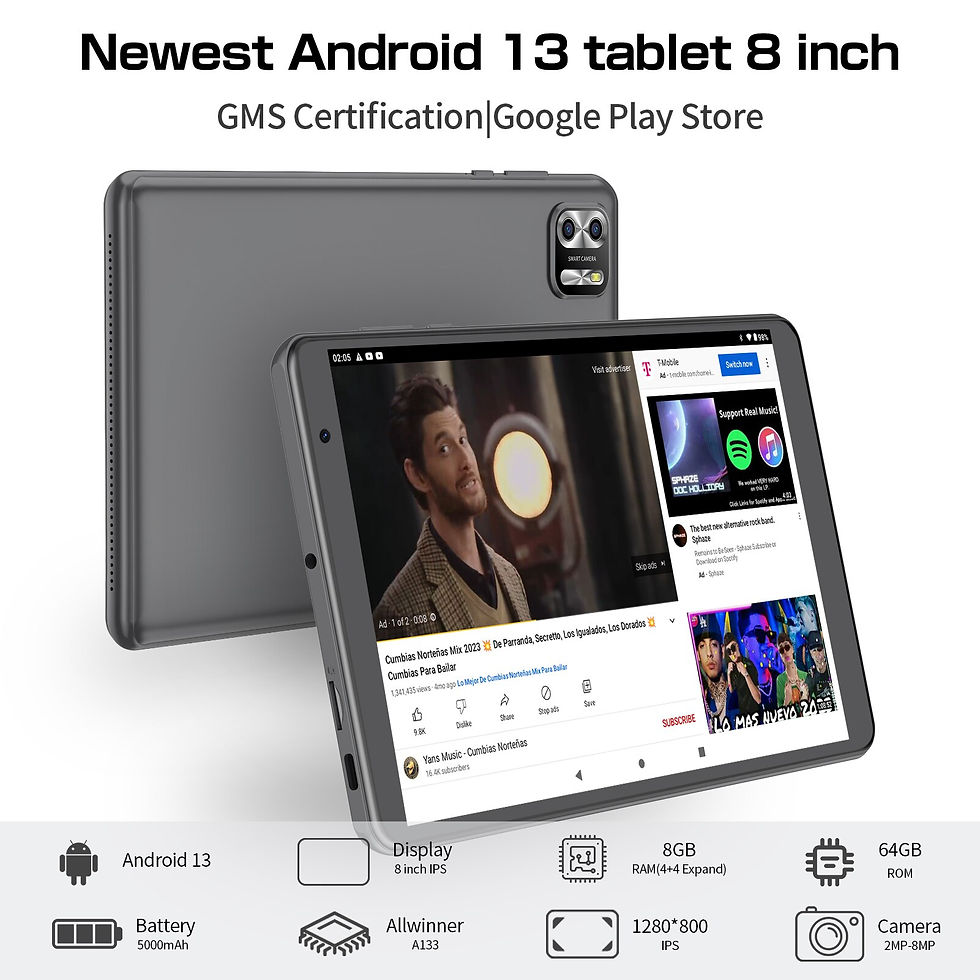Thumbnail: PRITOM 8 Inch Tablet Android 13, 8GB(4+4 Expand) RAM 64GB ROM,1TB Expand,1280x80
