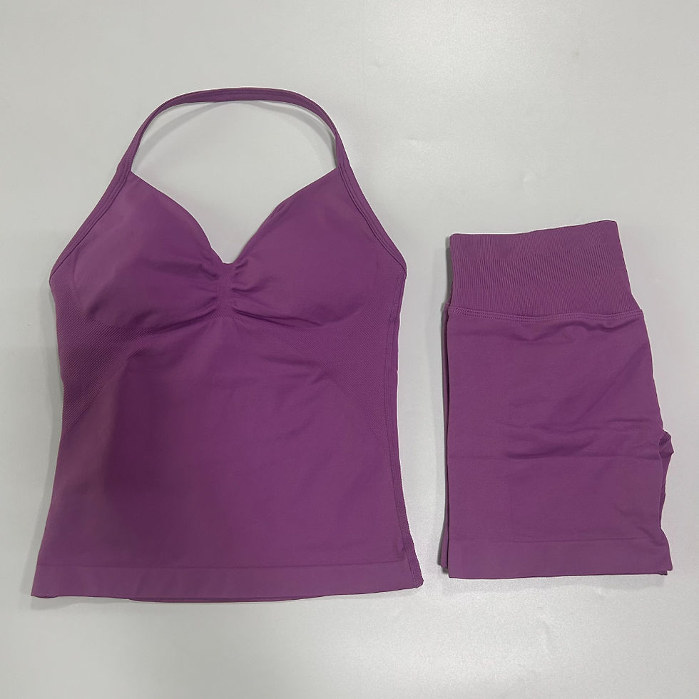 Thumbnail: No Logo 2Pcs Gym Set Women Backless Tank Tops High Waist Scrunch Seamless Shorts