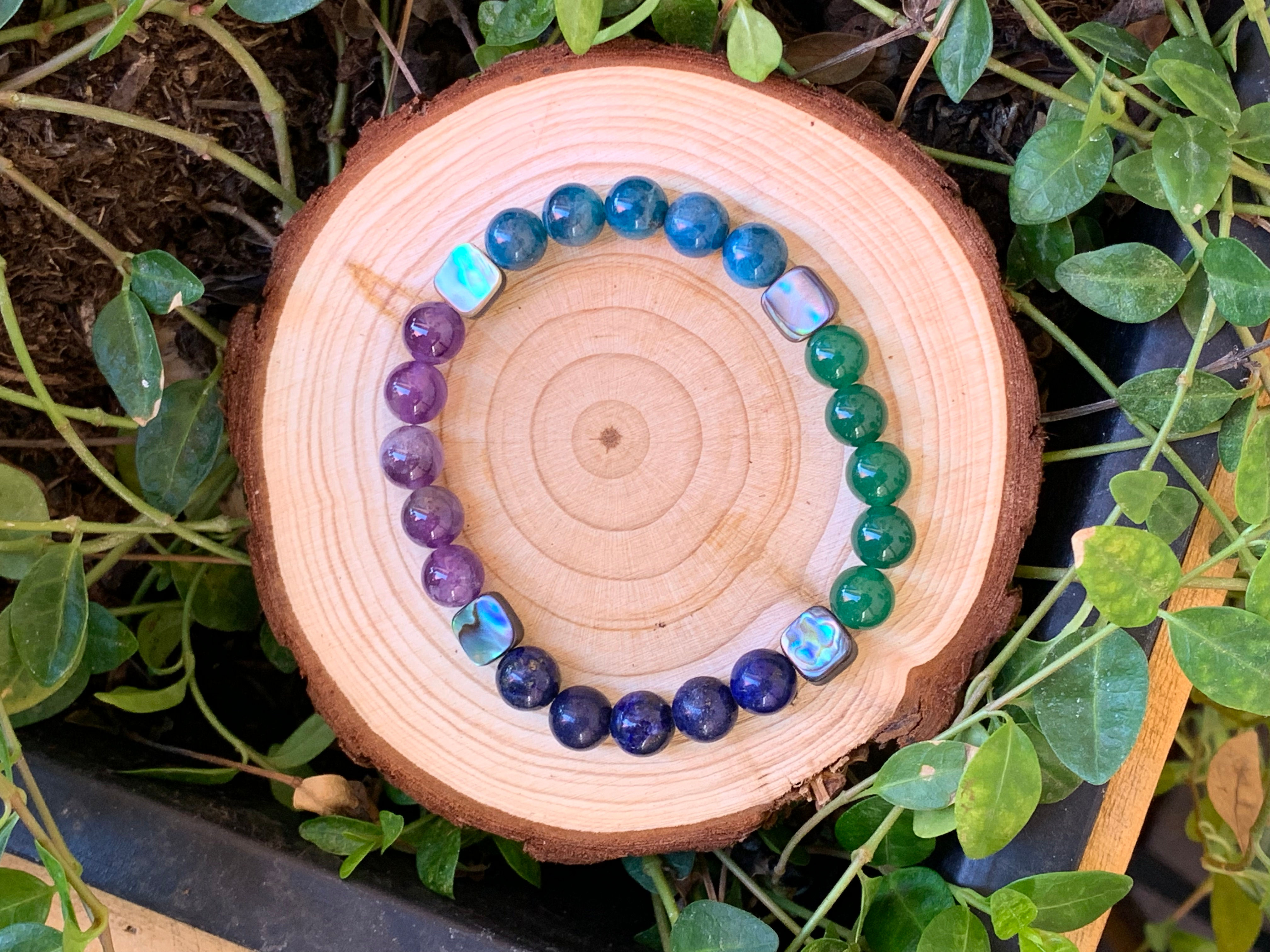 Lapis Lazuli, Amethyst, Apatite, Green Adventurine with Abalone shell