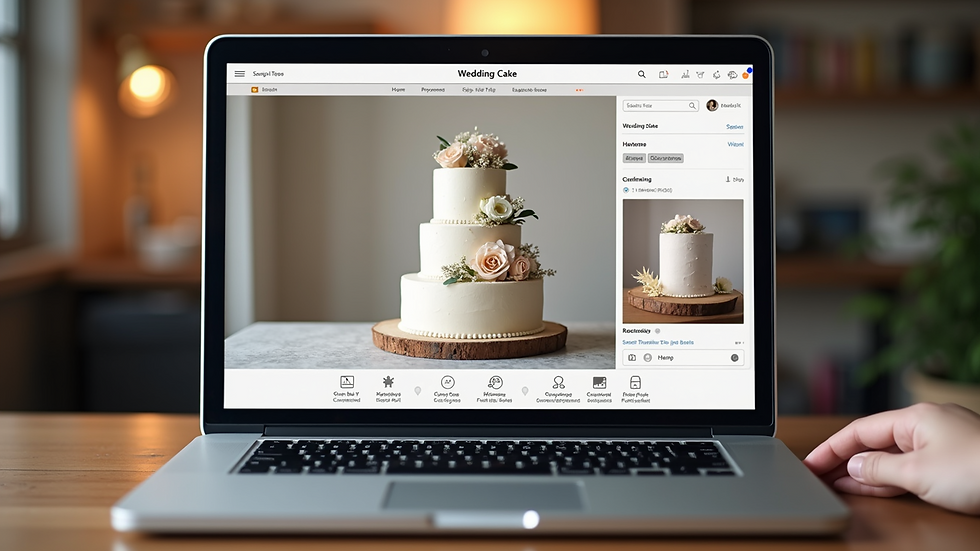 Eye-level view of a laptop screen showing a wedding cake design tool