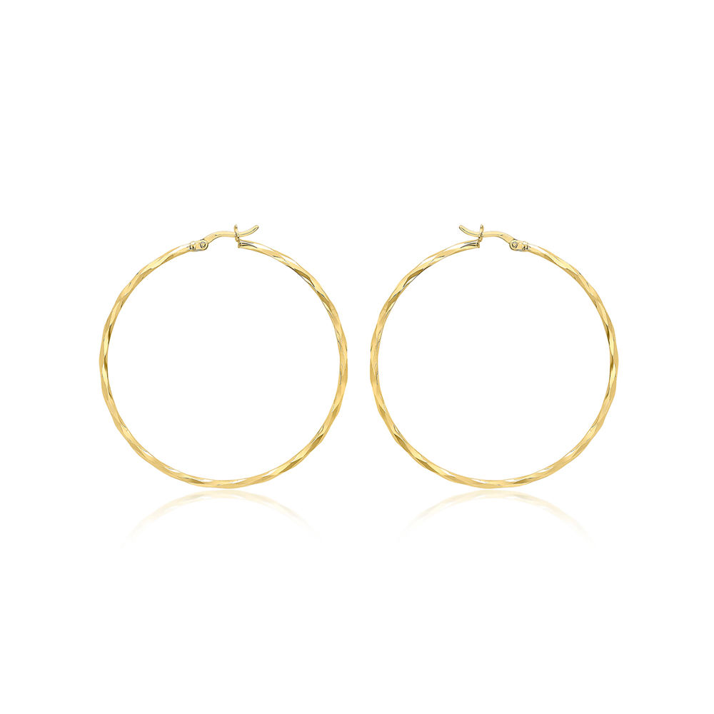 Orecchini a cerchio con taglio di diamante da 48 mm e oro giallo da 9 ct