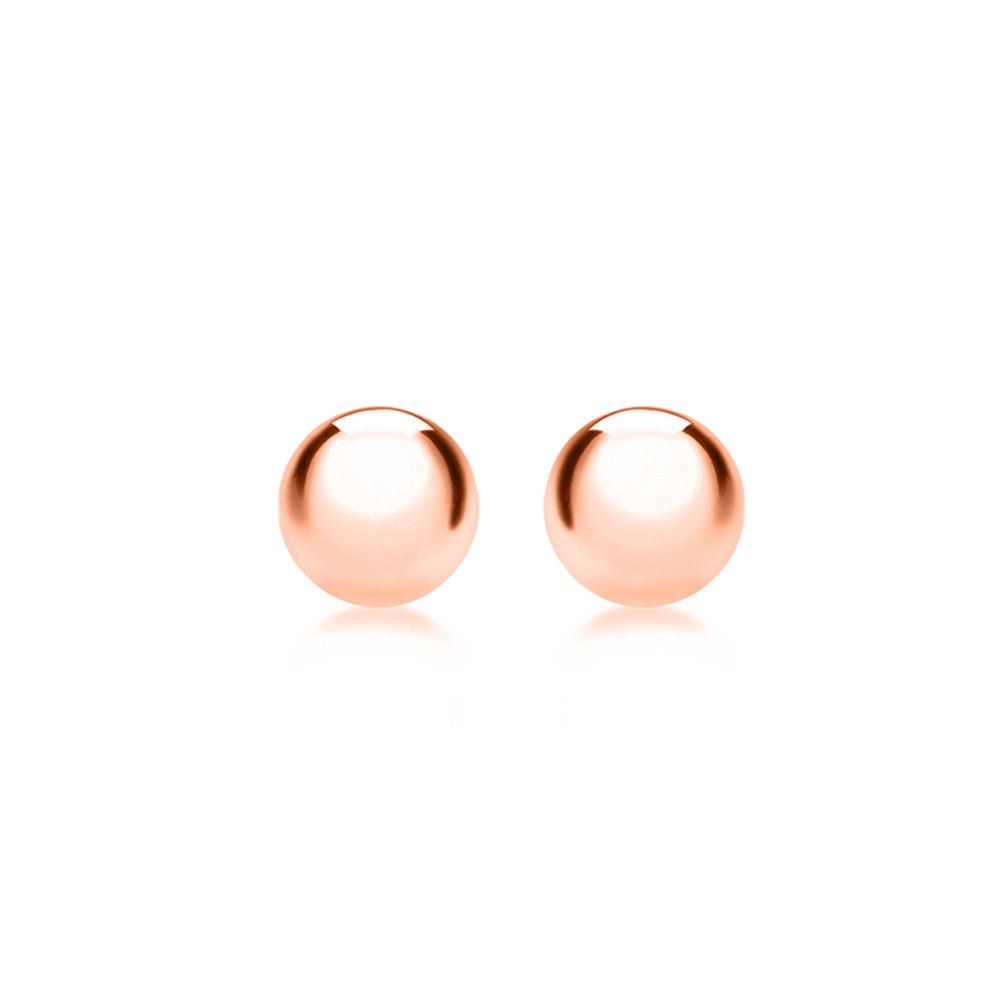 Brincos de bola polida 9 quilates em ouro rosa de 3 mm