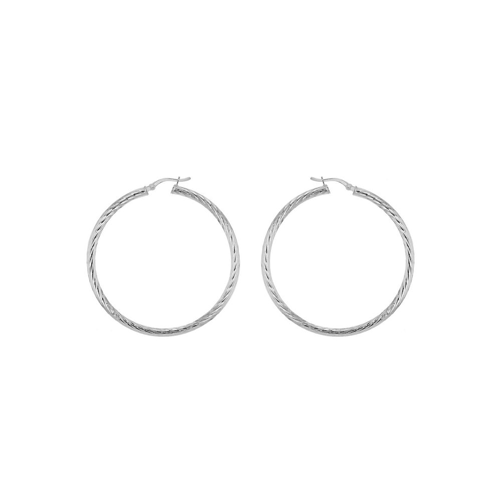 Sterling Silver 50mm Twist Cut Hoop Earrings