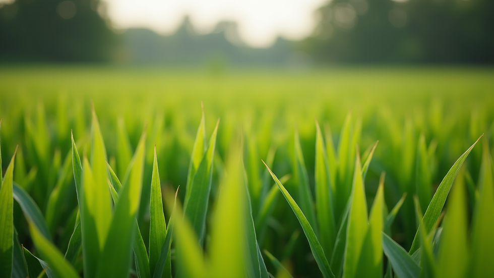 Close-up view of healthy green crops growing in a well-maintained field