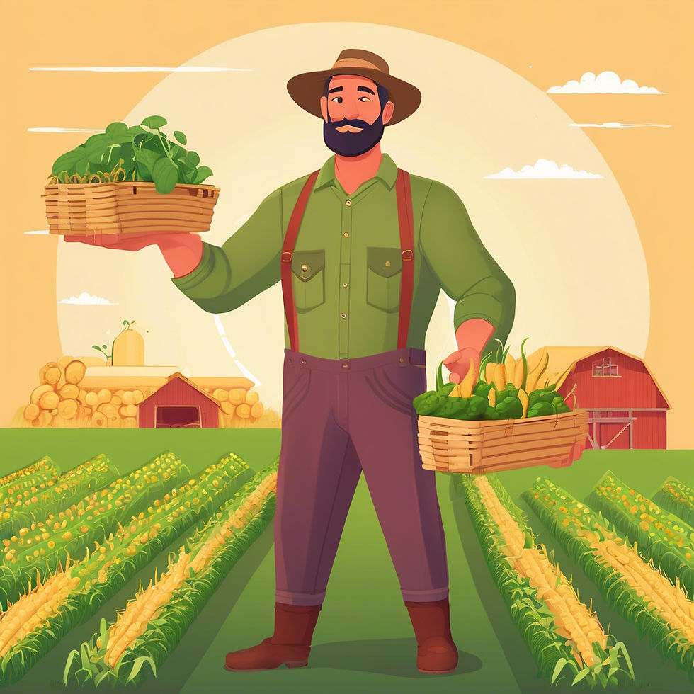 A dedicated farmer proudly showcases his sustainable harvest, utilizing advanced technology to optimize growth and productivity on his vibrant farm.