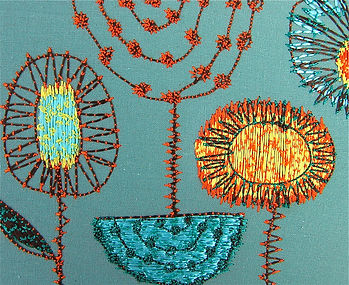 Stylised flowers using the technique of Free machine Embroidery