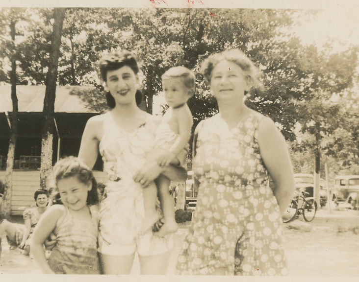 Left to right, Barbara, Frances (nee Herzberg), and Mark Skilowitz, Anna Herzberg, 1946-47